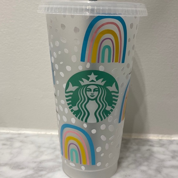 Rainbow polkadot Starbucks reusable cold cup - Picture 2 of 3